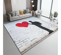 Machine Washable Rugs 100x150 cm, Non-Shedding Soft Short Pile Area Rug, Large Fluffy Non-Slip Carpet with Street Art Heart Pattern for Living Room Bedroom Office Dining Room Lounge, Grey