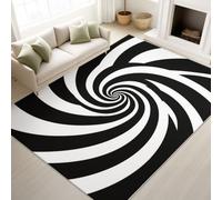 Machine Washable Rugs, 120 x 180 cm Psychedelic Abstract Area Rug, Non-Slip, Low Pile, Psychedelic Spiral Circle Carpet for Living Room Kids Dining Kitchen Entryway Lounge Decor, Black White