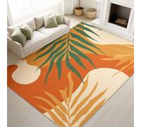 Machine Washable Rugs, 120 x 180 cm Tropical Botanical Area Rug, Non-Slip, Low Pile, Abstract Sunshine Palm Leaves Carpet for Living Room Kids Dining Kitchen Entryway Lounge Decor, Brown