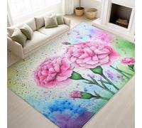 Machine Washable Rugs, 140 x 200 cm Floral Botanical Area Rug, Non-Slip, Low Pile, Cozy Floral Polka Dots Carpet for Living Room Kids Dining Kitchen Entryway Lounge Decor, Pink