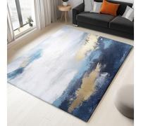Machine Washable Rugs 140 x 200 cm, Non-Shedding Soft Short Pile Area Rug, Fluffy Non-Slip Carpet with Abstract Sea View Clouds Pattern for Living Room Bedroom Office Dining Room Lounge, Blue Gray