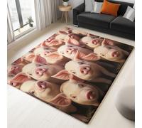 Machine Washable Rugs 140 x 200 cm, Non-Shedding Soft Short Pile Area Rug, Large Fluffy Non-Slip Carpet with Animal Pig Pattern for Living Room Bedroom Office Dining Room Lounge, Flesh Color