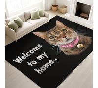 Machine Washable Rugs, 140 x 200 cm Welcoming Cute Pets Area Rug, Non-Slip, Low Pile, Passionate Cute Cat Carpet for Living Room Kids Dining Kitchen Entryway Lounge Decor, Black
