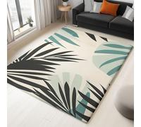 Machine Washable Rugs 160 x 230 cm, Non-Shedding Soft Short Pile Area Rug, Fluffy Non-Slip Carpet with Geometric Palm Leaf Pattern for Living Room Bedroom Office Dining Room Lounge, Beige