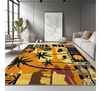 Machine Washable Rugs 160 x 230 cm, Non-Shedding Soft Short Pile Area Rug, Large Fluffy Non-Slip Carpet with African Tribe Palm Tree Animal for Living Room Bedroom Office Dining Room, Orange Color