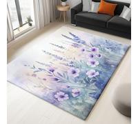 Machine Washable Rugs 200 x 290 cm, Non-Shedding Soft Short Pile Area Rug, Large Fluffy Non-Slip Carpet with Dream Wildflowers Pattern for Living Room Bedroom Office Dining Room Lounge, Gray Purple