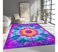Machine Washable Rugs 40x60 cm, Non-Shedding Soft Short Pile Area Rug, Large Fluffy Non-Slip Carpet with Dream Tie-Dye Pattern for Living Room Bedroom Office Dining Room Lounge, Purple