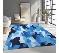 Machine Washable Rugs 40x60 cm, Non-Shedding Soft Short Pile Area Rug, Large Fluffy Non-Slip Carpet with Military Blue Camouflage Pattern for Living Room Bedroom Office Dining Room Lounge, Blue