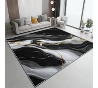 Machine Washable Rugs 40x60 cm, Non-Shedding Soft Short Pile Area Rug, Large Fluffy Non-Slip Carpet with Abstract Liquid Marble Pattern for Living Room Bedroom Office Dining Room Lounge, Black