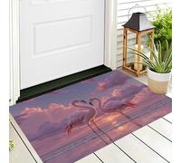 Machine Washable Rugs 45 x 75 cm, Non-slip Doormat, Flamingos Sunset Bedside Rug, Romantic Tropical Animals Indoor Door Mats, Low Pile, Non-shedding, Entrance, Entryway, Corridor