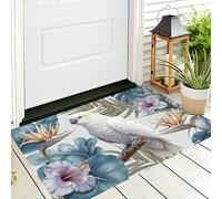 Machine Washable Rugs 50 x 80 cm, Non-slip Doormat, Hibiscus Flowers Tree Branches Parrots Bedside Rug, Tropical Animals Realistic Indoor Door Mats, Low Pile, Non-shedding, Entrance, Corridor