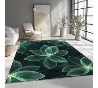 Machine Washable Rugs 50x80 cm, Non-Shedding Soft Short Pile Area Rug, Large Fluffy Non-Slip Carpet with Dream 3D Flowers Pattern for Living Room Bedroom Office Dining Room Lounge, Black