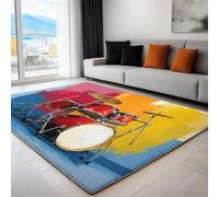 Machine Washable Rugs 60 x 90 cm Non Slip Cartoon Music Drum Set Area Rug, Living Room Soft Short Pile Stain Resistant Floor Carpet Painterly Door Mat for Entrance Kitchen Bathroom Hall