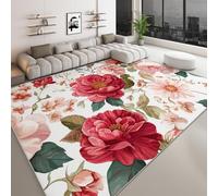 Machine Washable Rugs 60 x 90 cm Non Slip Watercolor Plants Flowers Peonies Area Rug, Living Room Soft Short Pile Stain Resistant Floor Carpet French Door Mat for Entrance Kitchen Bathroom Hall