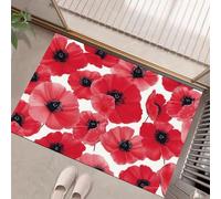 Machine Washable Rugs 80 x 120 cm, Non-Slip Doormat, Watercolor Flowers Bedside Rug, Red Area Rugs, Low Pile, Non-Shedding, Red Poppy Printed Design, Entrance, Entryway, Corridor