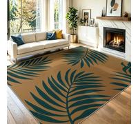 Machine Washable Rugs Living Room, 120 x 160 cm Kitchen Rugs Non Slip, Soft Short Pile Scandinavian Illustration Brown Rug for Bedroom, Tropical Plants Palm Leaves Rug for Hallway, Bedroom