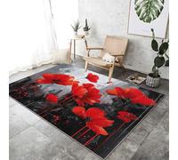 Machine Washable Rugs Living Room 160 x 230 cm, Abstract Style Soft Non-Slip Area Rugs - Non-Shedding Simple Graffiti Plants Flowers Print Carpet Suitable For Bedroom Kitchen and Office Color