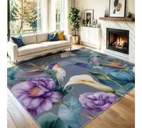 Machine Washable Rugs Living Room, 160 x 230 cm Kitchen Rugs Non Slip, Soft Short Pile Realistic Illustration Grey-Blue Rug for Bedroom, Tropical Rainforest Flowers Rug for Hallway, Bedroom