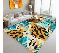 Machine Washable Rugs Living Room 80 x 150 cm/31.4 x 59 Inch - Soft plush Area Rugs For Bedroom, Kitchen Carpet Non Slip Abstract Lines Tropical Leaves Leopard Print Design, Brown Flannel printed Rug