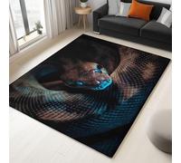 Machine Washable Rugs Living Room 80x150 cm - Soft Short Pile Area Rugs For Bedroom Lounge, Kitchen Carpet Non Slip Animal Blue-Eyed Python Cashmere Floor Carpet, Easy to Clean (Black)