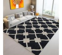 Machine Washable Rugs, Moroccan Style Geometric Shapes Lines Easy Care Pile Area Rugs Living Room Large Rug 50 x 80 cm- Dining Room Kitchen Hallway Black Floor Carpet