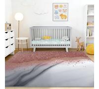 Machine Washable Rugs Short Pile Non-Slip Light Luxury Modern Carpet, Rose Gold Glitter Marble Texture, for Living Room Office Kitchen Dining Hallway Entryway, Rose Pink 60 x 90 cm