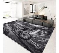 Machine Washable Runner Rug 80 x 150 cm, Non-Slip Soft Short Pile Flannel Carpet, Mountain Biking Graphics - gray monochrome Mat for Hallway Corridor Entry