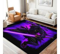 Machine Washable Samurai Rugs for Living Room, Laser Sword Japanese Anime Design Area Rug Bedroom Decor, Non Slip Low Pile Soft Floor Carpet, 120 x 170 cm