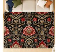 Machine Washable Shaggy Area Rug - Soft Fluffy Non-Shedding Rug with Non-Slip Backing, Plush Washable Rug for Office Dining Room, Mystical strange flowers, Gold red, 160 X 230 cm