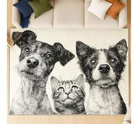 Machine Washable Shaggy Area Rug - Soft Fluffy Non-Shedding Rug with Non-Slip Backing, Plush Washable Rug for Office Dining Room, Sketch spray paint cats and dogs, Black white, 90 X150 cm