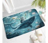 Machine Washable Shower Mat Funny Cat Blue Ocean l Kitten Riding Turtle Underwater Tropical Fish Sea Animal Creative Door Mats Indoor Welcome Mat 40×60cm for Store,Back Door
