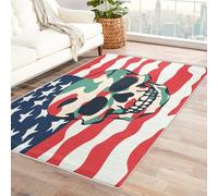 Machine Washable Skull Abstract Rugs for Living Room, American Flag Star Stripes Design Area Rug Bedroom Decor, Non Slip Low Pile Soft Floor Carpet, 120 x 170 cm