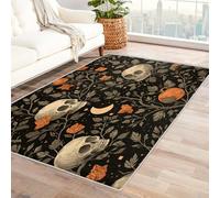 Machine Washable Skull Pumpkin Rugs for Living Room, Moon Star Leaf Branch Design Area Rug Bedroom Decor, Non Slip Low Pile Soft Floor Carpet, 120 x 170 cm
