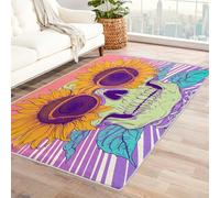 Machine Washable Skull Sunflower Rugs for Living Room, Skeleton Flower Leaf Fun Design Area Rug Bedroom Decor, Non Slip Low Pile Soft Floor Carpet, 120 x 170 cm