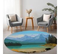 Machine Washable Sky Blue Round Area Rug, Natural Mountains And Rivers Non-Slip Indoor Round Carpet Soft for Living Room Office Bedroom, Room Home Décor Rugs 150 cm