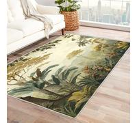 Machine Washable Tree Leaf Rugs for Entryway, Grass Plant Jungle Design Small Area Rug Bedroom Decor, Non Slip Low Pile Soft Indoor Door Mat, 60 x 110 cm