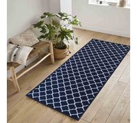 Machine Washable Trellis Design Anti Slip Doormats Navy 67X220 Cm