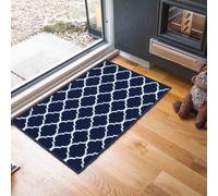 Machine Washable Trellis Design Anti Slip Doormats Navy 80X150 Cm