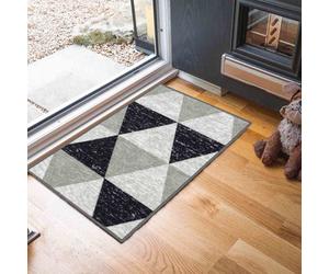 Machine Washable Triangle Design Anti Slip Doormats Grey 57X90 Cm