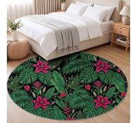 Machine Washable Tropical Leaf Round Rug 120 cm | Palm Monstera Leaf Nursery Carpet with Non-Slip Backing, Dark Green Round Rugs for Children’s Room Living Room Bedroom Decor