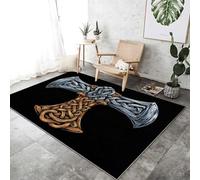 Machine Washable Viking Area Rug 140 x 200 cm, Non-Slip Bedroom Rug Norse Mythology Hammer Low Pile Printed Carpet Suitable for living room dining room and office Color