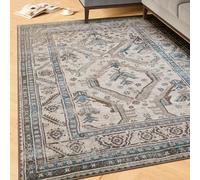 Machine Washable Vintage Greige Cotton Rugs Motif Patterned Stain Resistant Liquid Repellent Living Area Bedroom Rug 120cm x 170cm (3ft 11" x 5ft 7")