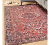Machine Washable Vintage Red Cotton Rugs Eastern Pattern Stain Resistant Liquid Repellent Living Area Bedroom Rug 120cm x 170cm (3ft 11" x 5ft 7")
