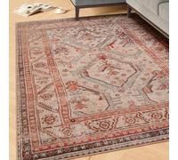 Machine Washable Vintage Terracotta Cotton Rugs Geometric Patterned Stain Resistant Liquid Repellent Living Area Bedroom Rug 120cm x 170cm (3ft 11" x 5ft 7")