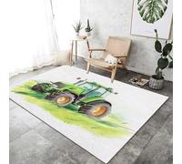 Machine Washable Watercolor Area Rug 140 x 200 cm, Non-Slip Bedroom Rug Cute Simple Tractor Low Pile Printed Carpet Suitable for living room dining room and office Green