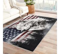 Machine Washable Wolf Rugs for Entryway, American Flag Star Pine Design Small Area Rug Bedroom Decor, Non Slip Low Pile Soft Indoor Door Mat, 60 x 110 cm
