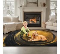 Machine Washable Yellow Area Rug - Concentric Circles In Ancient Egyptian Art Non-Slip Indoor Carpet Soft for Living Room Office Bedroom, Room Home Décor Rugs 160 x 230 cm