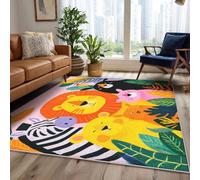 Machine Washable Zoo Rugs for Entryway, Lion Bear Leaf Design Small Area Rug Bedroom Decor, Non Slip Low Pile Soft Indoor Door Mat, 60 x 110 cm