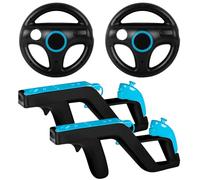 Machine-Ya Wii Zapper Gun and Steering Wheel Compatible with Nintendo Wii & Wii U Remote Game (2-Pack, Black)