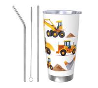 Machinery Truck and Loader Tumblers 20 oz Stainless Steel Tumbler Cup Straw Three-Piece Set for Adult Women Men, Travel Coffee Mug for Office Birthday Anniversary Wedding Party